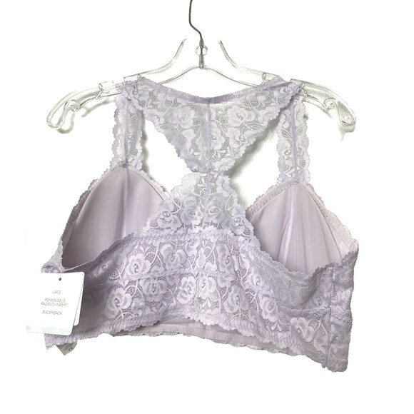 Tranquil & True Bralette Bra Womens Plus Size 1X Lilac Lace Floral Racerback - Picture 2 of 11